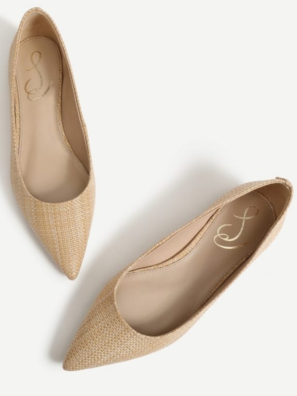 Sam Edelman Wanda Tan Raffia-Textured Pointed Toe Flats Size 7